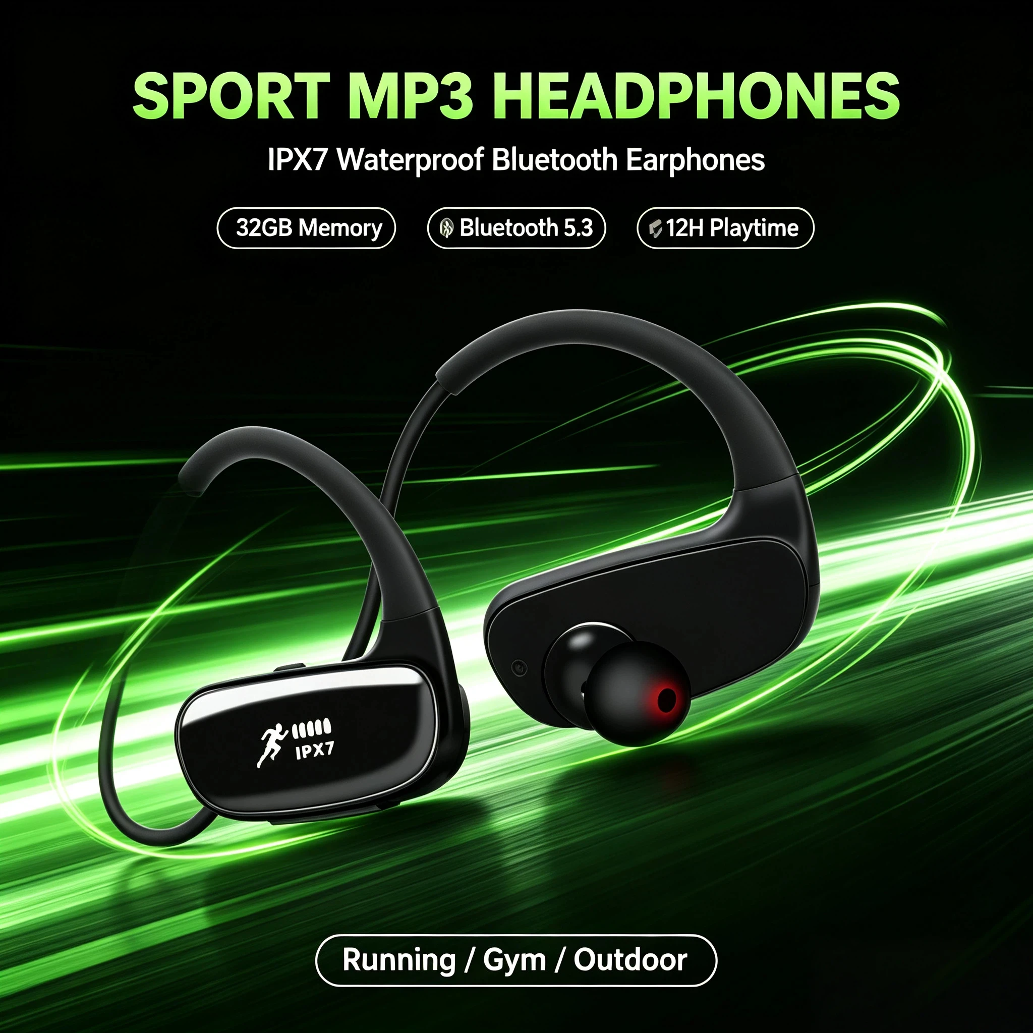 IPX7 Waterproof Wireless Bluetooth Sport Earphones 32GB MP3…
