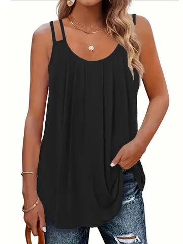 Plus Size Sleeveless Tank Top with Double Strap Design and Flowy Fit for Casual Summer Style