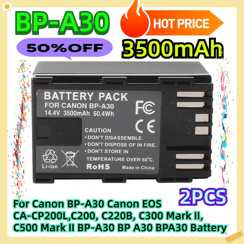 

For Canon BP-A30 Canon EOS CA-CP200L,C200, C220B, C300 Mark II, C500 Mark II 3500mAh BP-A30 BP A30 BPA30 Battery