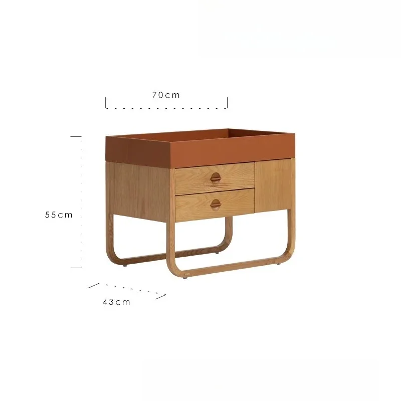 

Ash wood gold brown leather, chest side cabinet, bedside table with drawers