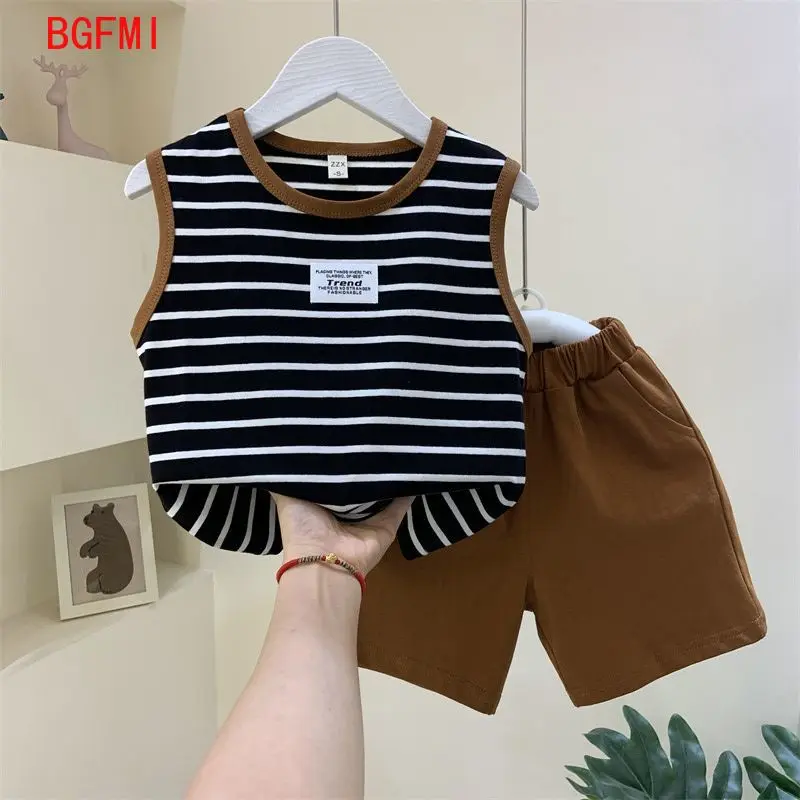 

Baby Boby Outfit Set Girl's Vest Sleeveless T-shirt + Shorts Two Piece Set Summer Thin Kids Striped Top and Bottom Clothes Set