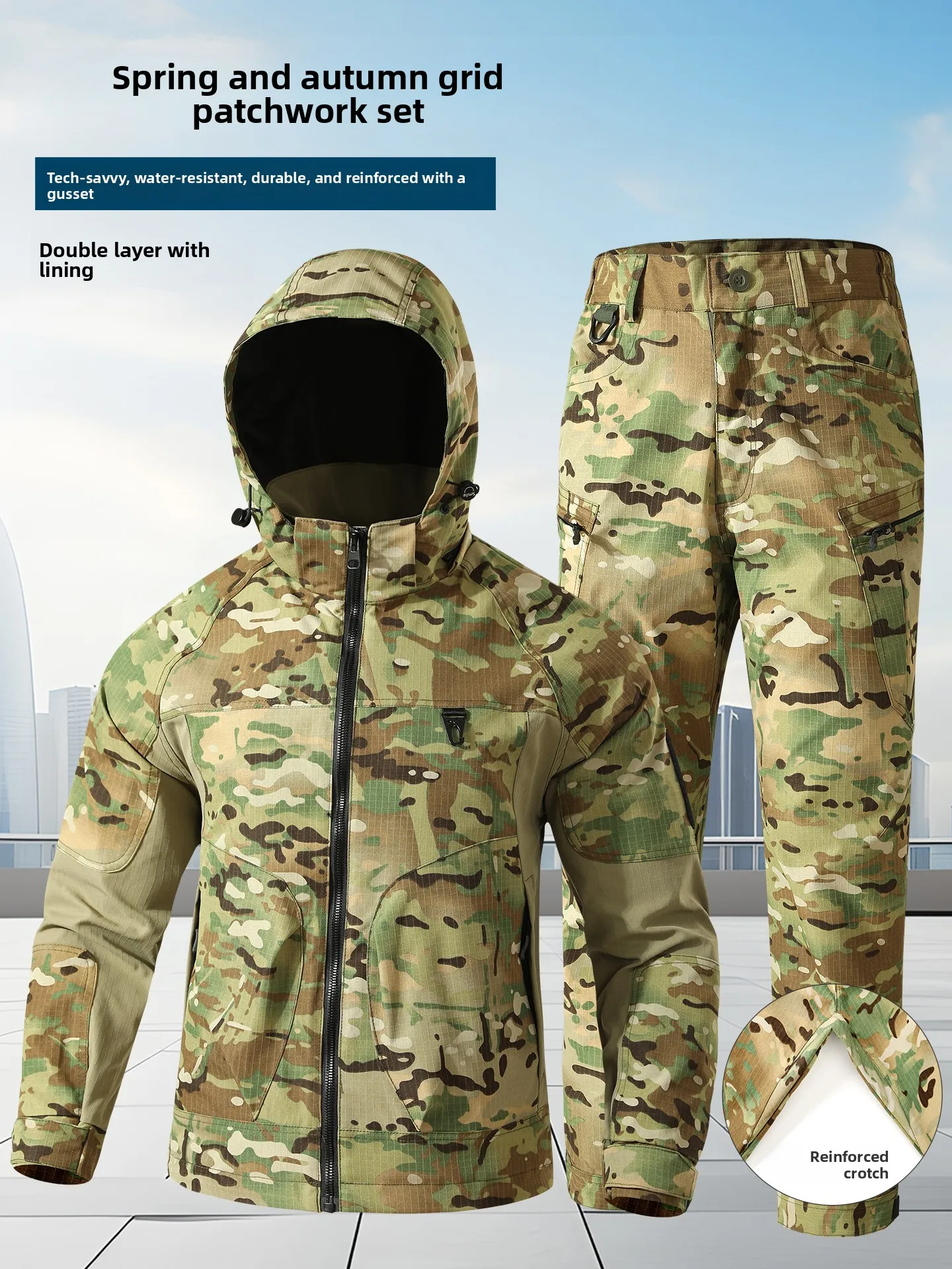 

Thiened Camouflage Workwear Set for Men Outdoor Casual Work Clothes Spring Autumn Double Layer Elastic Labor Protection Suit