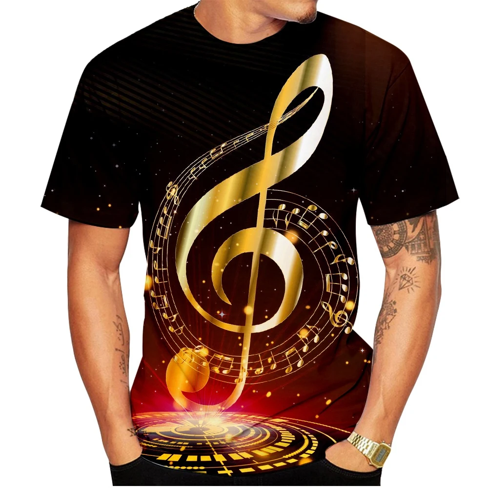 Sommer heiß verkaufen Mode 3d Klavier Note gedruckt T-Shirt, coole und trend ige Mode Kurzarmhemd