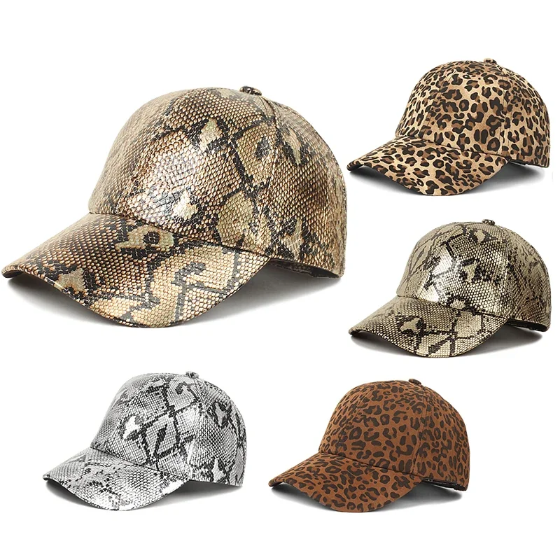 Fashionable Men's and Women's Snake Skin Printed Leather Baseball Cap, Sun Visor Adjustable, Classic Casual Cap, Hip-hop