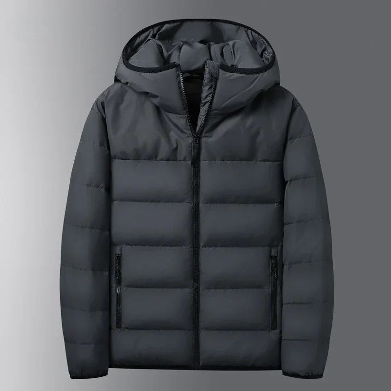

2025 High-quality Down Jacket Solid Color Hooded Grey Duck Down Warm Men's Jacket Business Casual Black Plus Size Men's Clothing