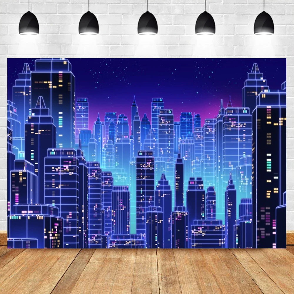 Laeacco City Building Night Superhero Birthday Moon Baby Party Photo Backdrop Photographic Background Photocall For Photo Studio