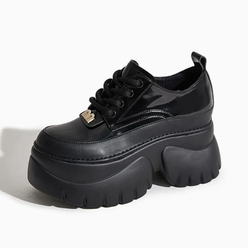 

Женские кожаные кроссовки-мэри-джейн на высокой платформе, новинка 2026 года, на шнуровке, повседневные, с толстой подошвой, каблук 9 см, для прогулок, Zapatos Mujer