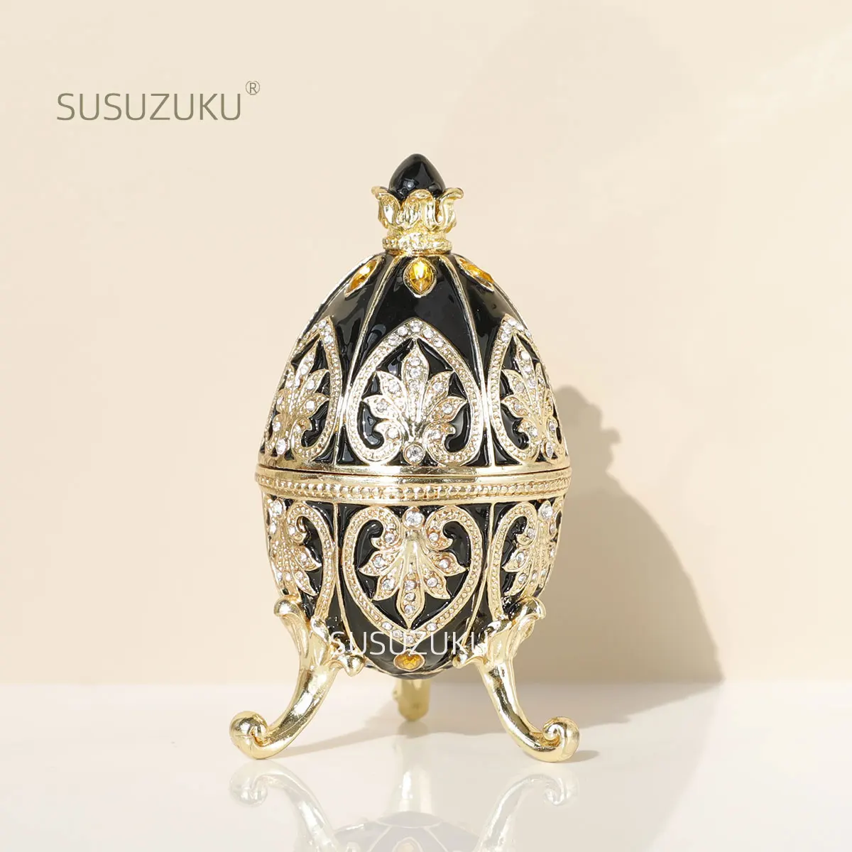 1Pc Hand Painted Enameled Red Faberge Egg Style Decorative Trinket Box Hinged Unique Gift for Family