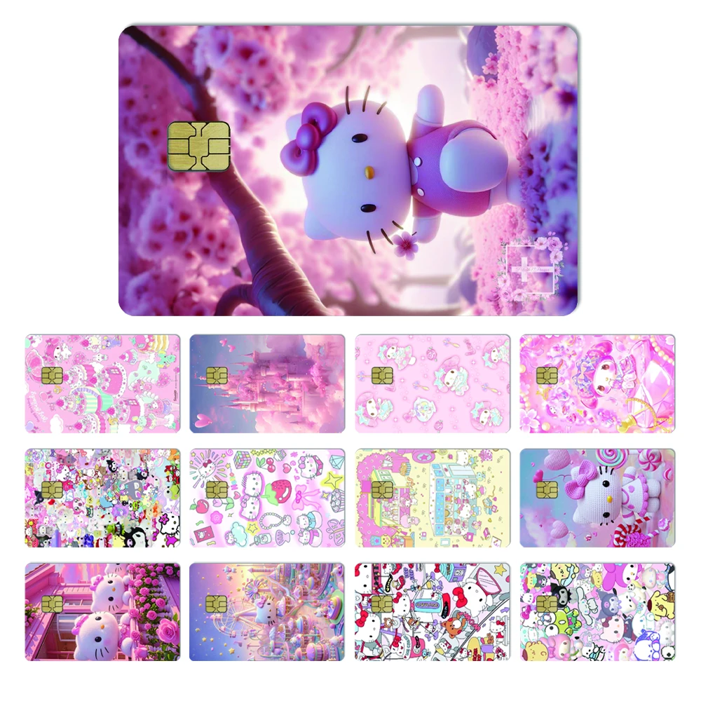 سانريو الرسوم المتحركة Kawaii Kuromi مرحبا كيتي 2.5D HD ماتي بولي كلوريد الفينيل ملصق فيلم الشريط الجلد لبطاقة الائتمان بطاقة الخصم ملصق مقاوم للماء