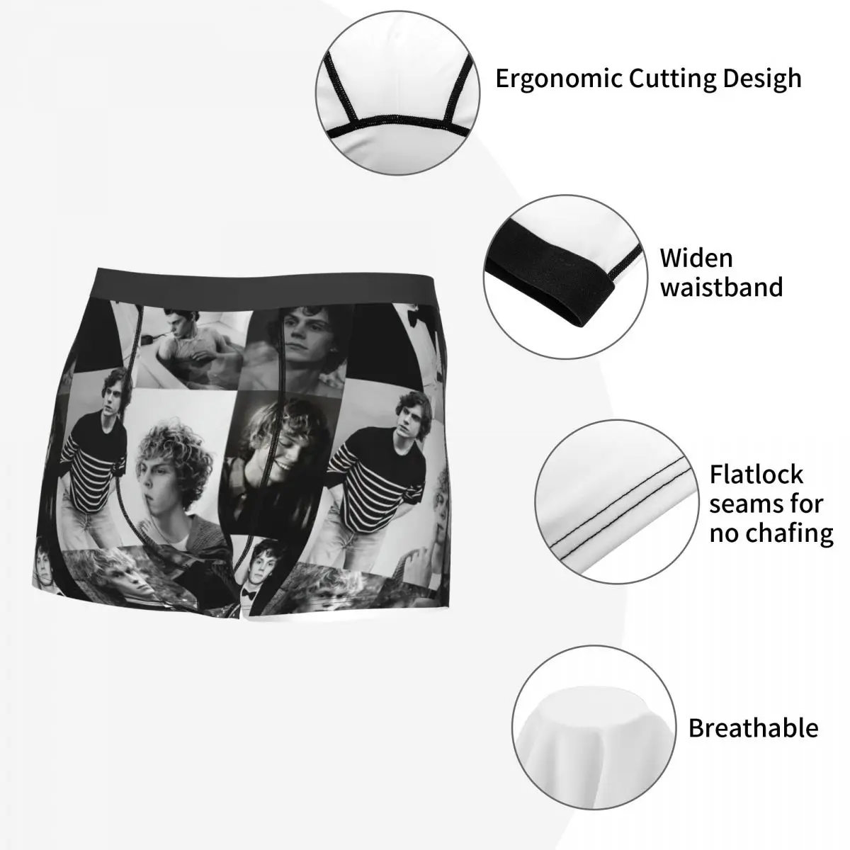 Man Evan Peters Collage Boxer Shorts Panties Soft Underwear Actor Movie Homme Printed Underpants