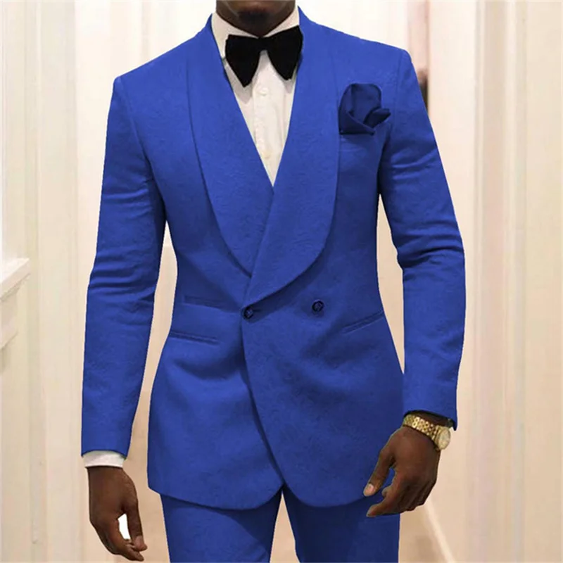 

2 Pieces Men's Suits Shawl Lapel Double Breasted Pattern Fashion Patry Stage Slim Fit Groomsmen For Wedding （Blazer +Pants)