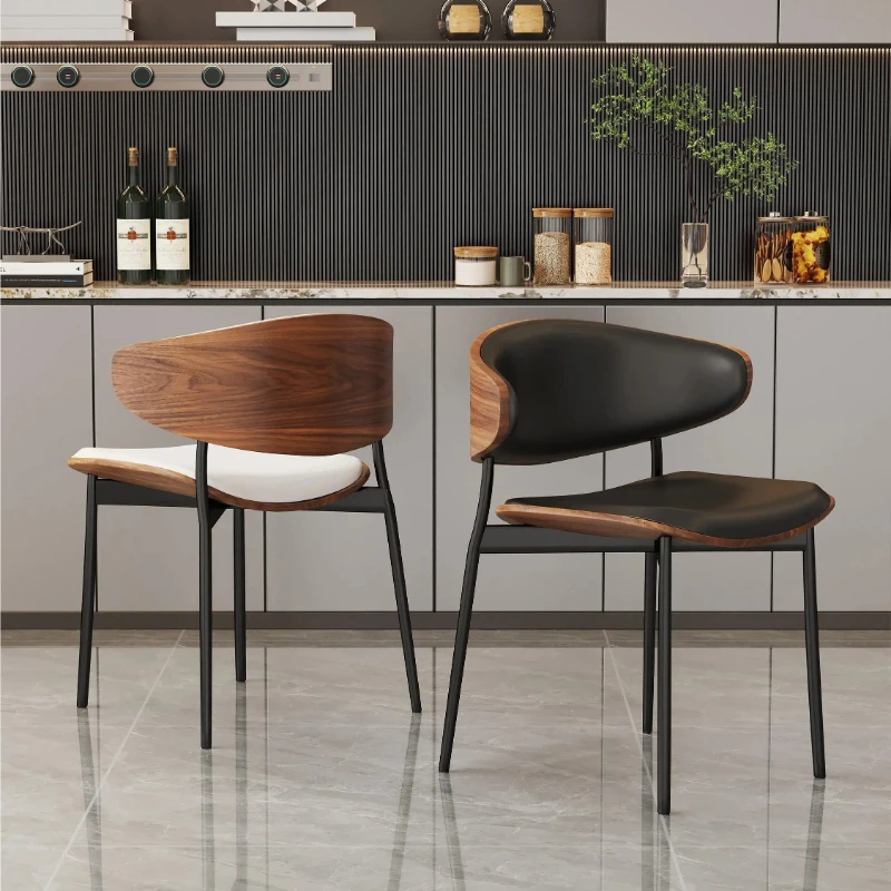 Wooden Dining Chairs Luxury Metal Frame Bone Leather Seat Modern Kitchen and Dining Room Furniture Stylish Home Decor