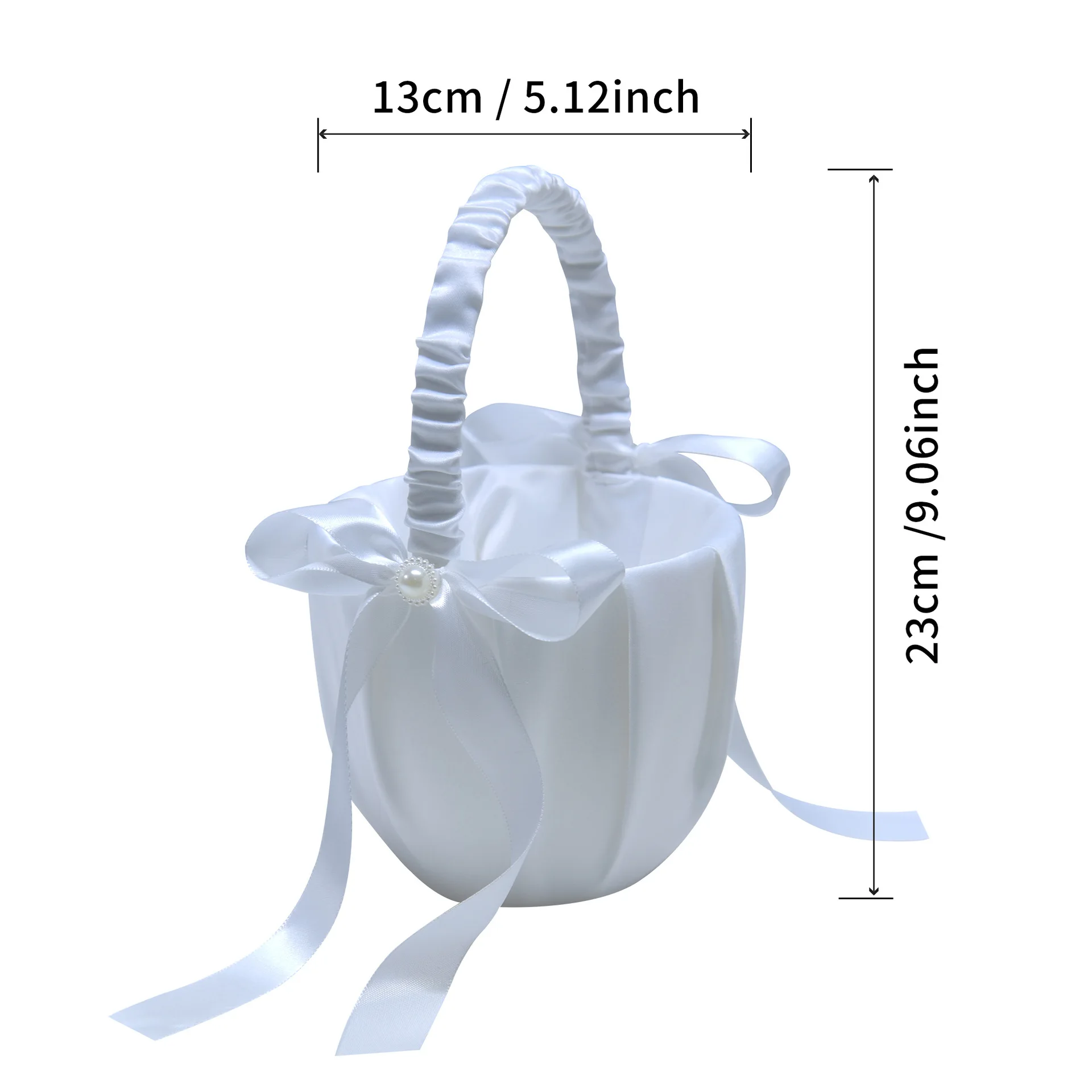 Eleganter Hochzeits-Blumenmädchen-Korb, weiß, niedlicher Satin-Halter, Ringkissen, Blumen-Aufbewahrungskorb für Party, Hochzeit, Dekoration