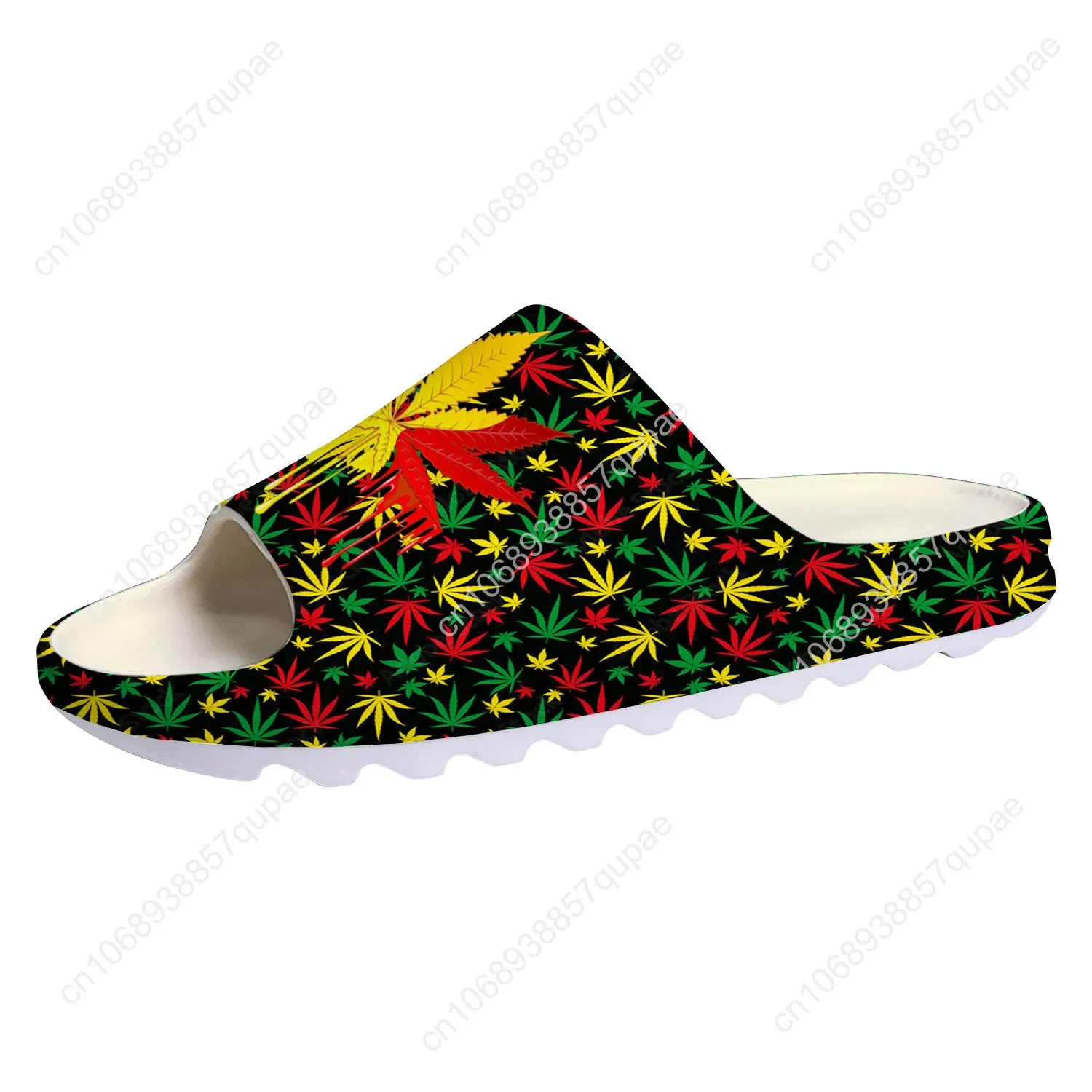 Leaf Weed Rasta Marijuana Red Yellow Green Art Soft Sole Sllipers Home Clogs Custom Made Sandals Water Shoes On Shit  Step in