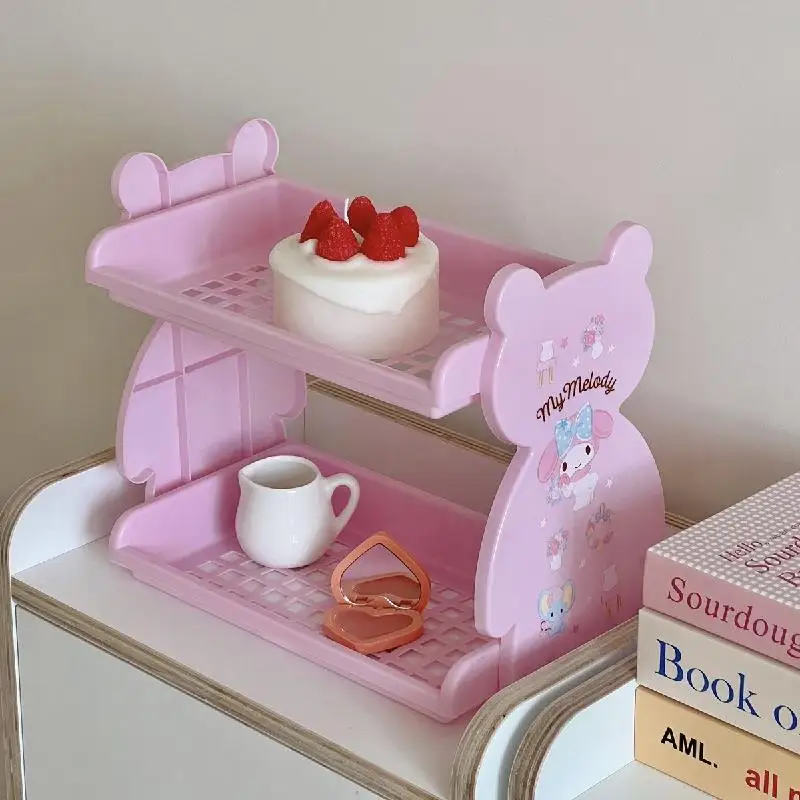 

Sanrio Melody Kawaii Desktop Double Layer Storage Rack Folding Multi Function Bedroom Dormitory Cosmetics Stationery Organizing