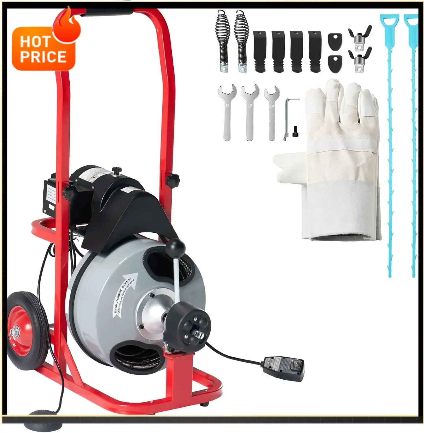 

Bestseller100 FT x 1/2 inch Electric Drain Cleaner Machine with Auto-Feed & 10 Cutters, Sewer Snake Auger for 1–4 Inch Pipes, Fo