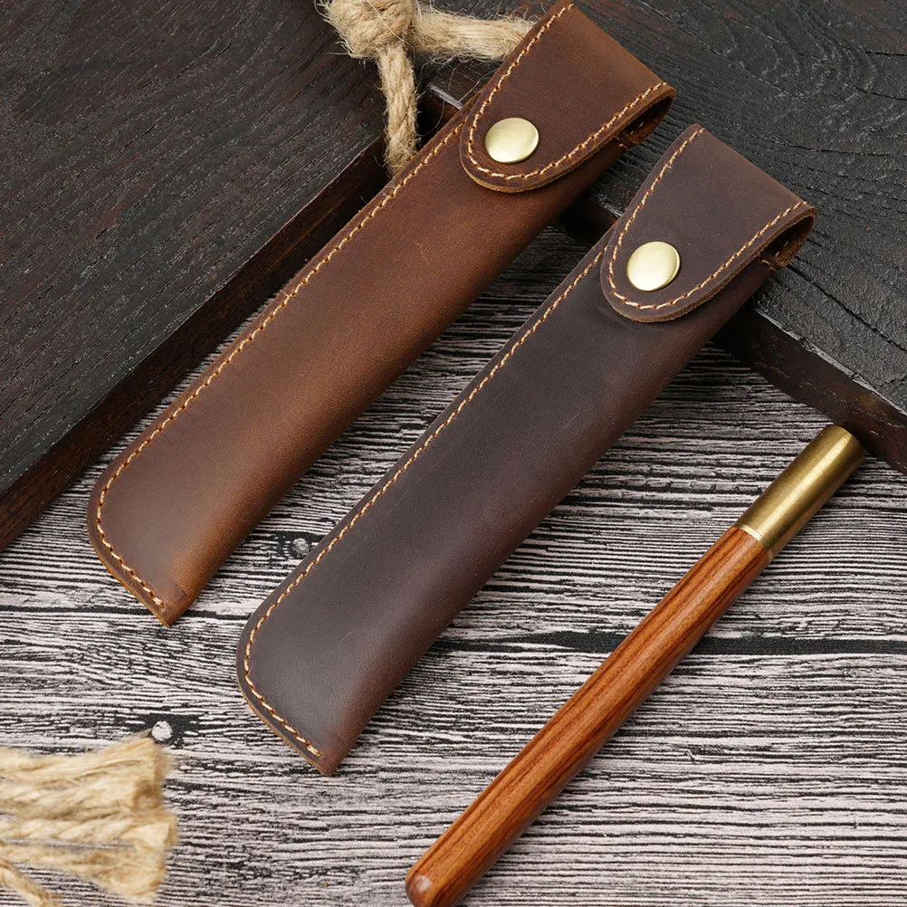 

Single Black Handmade Retro Pen Pouch Snap Button Fountain Ballpoint Pen Case for College Office