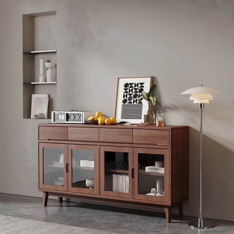 خزانة جانبية لتناول الطعام من الخشب الصلب، خزانة قديمة، خزانة، غرفة معيشة بسيطة وحديثة