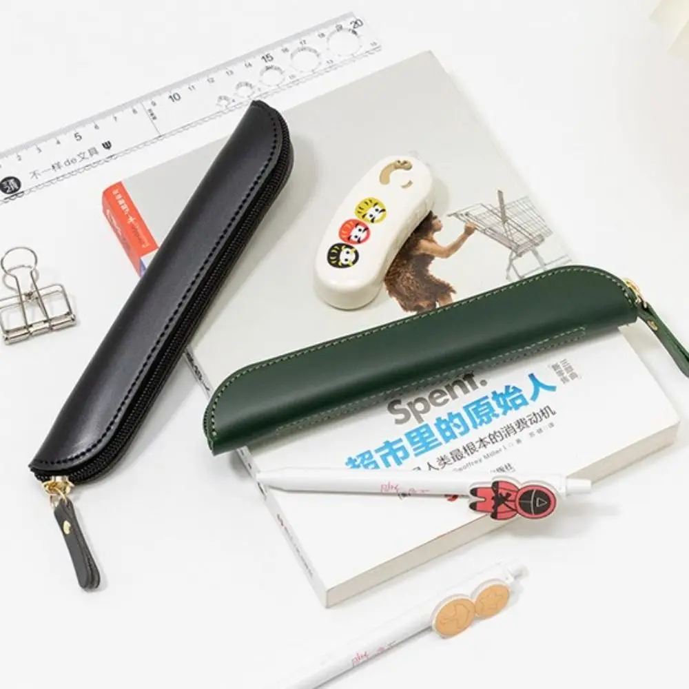 Creative Simple Leather Pen Protective Cover Waterproof Handmade High-end School Office Desktop Organizer Portable