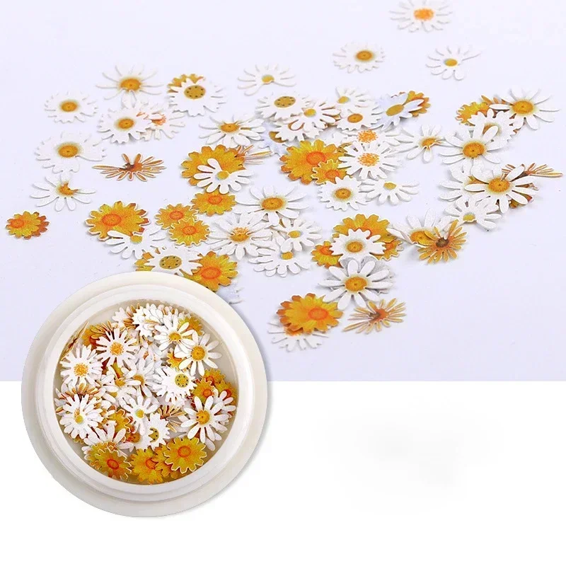 Ultra-fino prego flor patch, polpa de madeira, cor misturada decoração, pequena margarida rosa, Nail Art acessórios, DIY, 50pcs por caixa