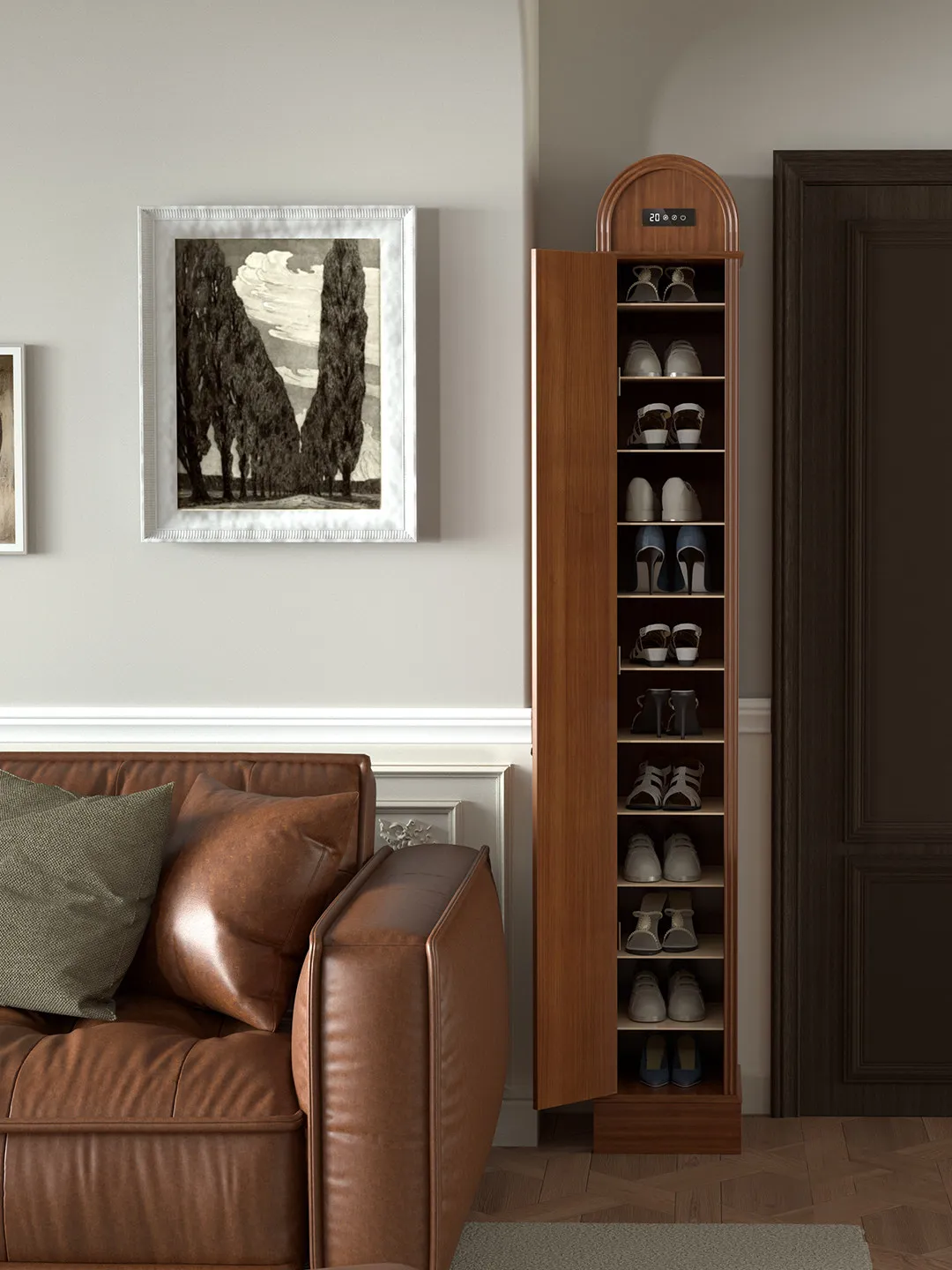 All solid wood intelligent disinfection and deodorization, extremely narrow crack entrance door, vertical shoe cabinet