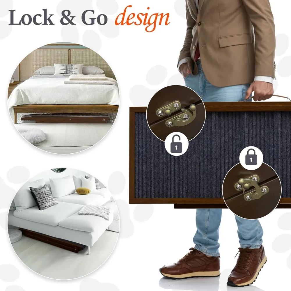 منحدر كلب قابل للتعديل للسرير - منحدر خشبي قابل للطي للكلاب للانحناء على السرير أو الأريكة أو السيارة بمساحة مشي بعرض 16.5 بوصة (جوز مع #6