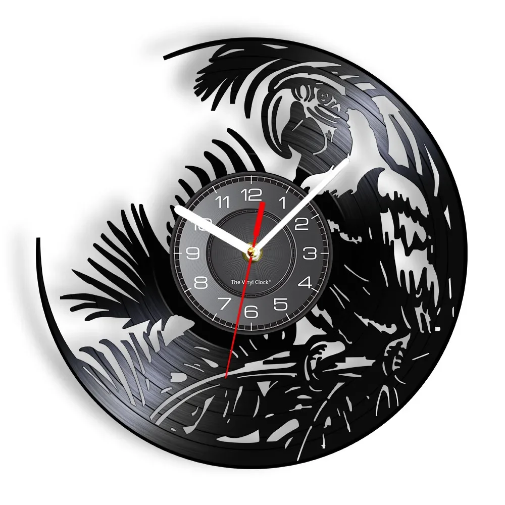 Exotic Nature Wall Art Vintage Wall Clock Quaker Parakeet Vinyl Record Wall Clock Amazons Tropical Bird Parrot Decorative Clocks