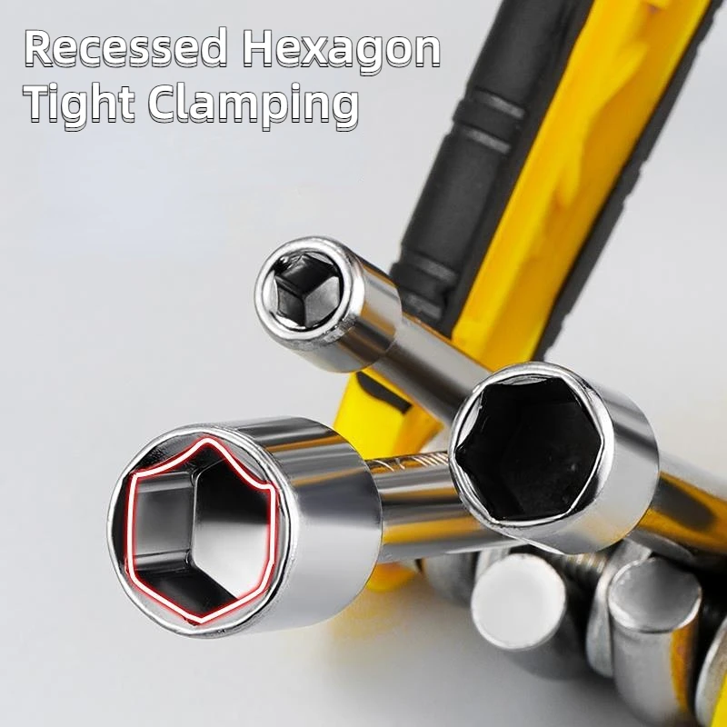 6 In 1 Folding Socket Wrench Set Multi Functional Hex Spanner Hex Nut Driver Set Tamper Proof Torx Key Wrench Repair Tool 5-12mm