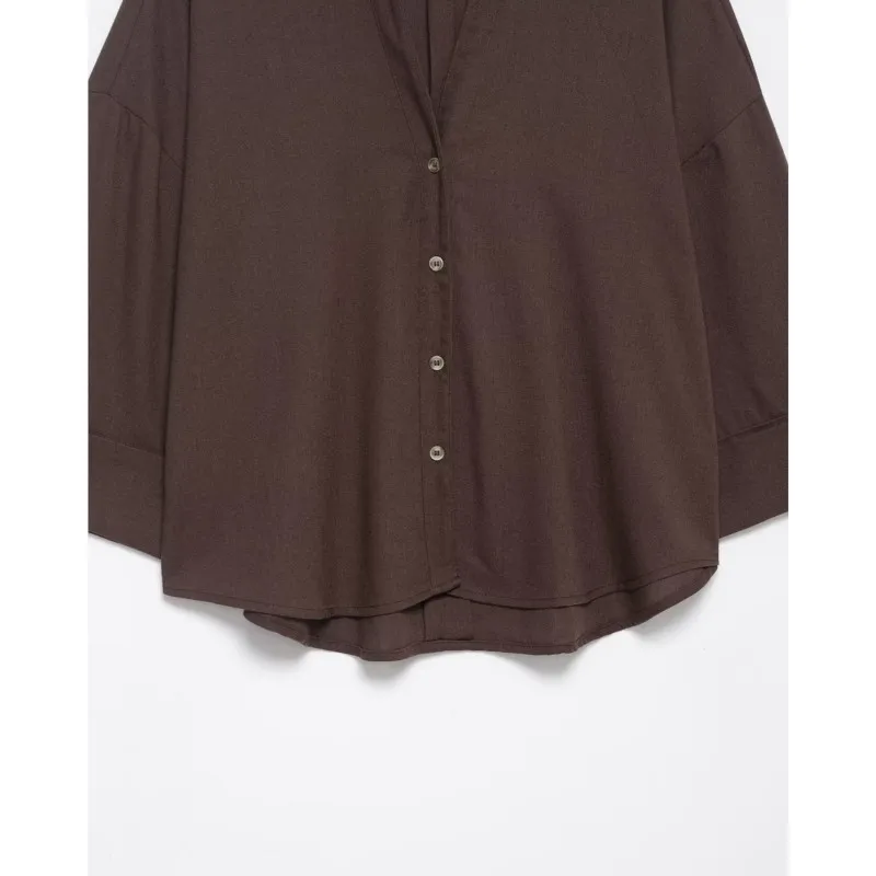 HipSeam レディース ジョニーカラーシャツ 2026 春 アシンメトリーヘム ボタン ワイドスリーブ レディース トップス シンプル レディース リネンシャツ＆ブラウス