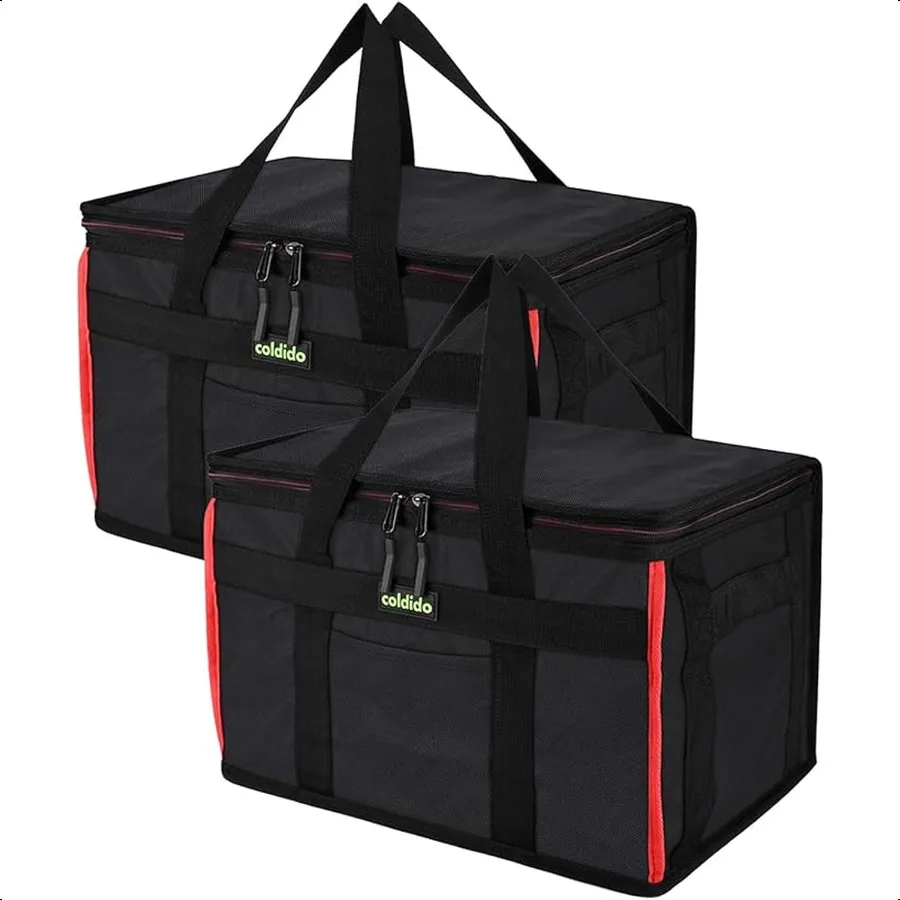 

Insulated Reusable Grocery Bags 2Pack Cooler Bags insulated with Hard Bottom Insert Stands Upright Sturdy Zipper Food Delivery