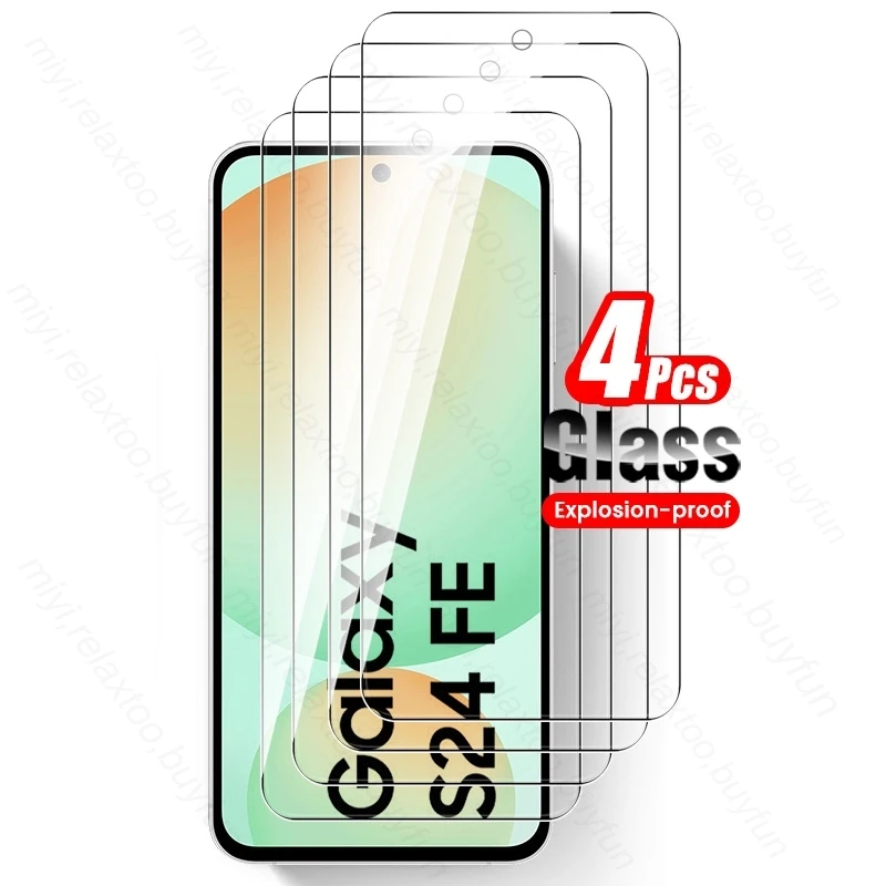 SamsungS24FE 5G Glass 4Pcs 9H Tempered Glass Full Cover Screen Protector for Samsung Galaxy S24 FE S24FE S 24 FE 24FE 5G HD Film