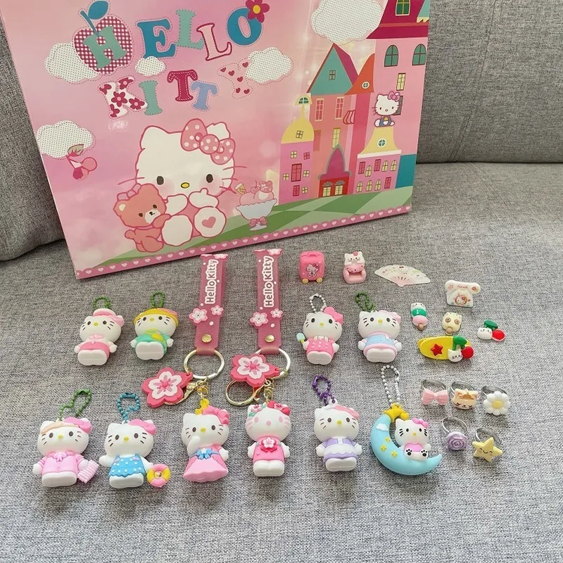 24pcs Sanrio Hello Kitty Blind Box Christmas Advent Calendar Kawaii Random Mystery Box  Anime Figures Toy Keychain Gift Box