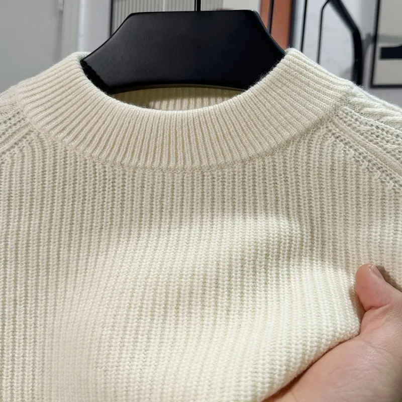 

Мужской утепленный свитер из чистой шерсти, вязаный, с полувысоким воротником, модный зимний пуловер в молодежном стиле, повседневный базовый фасон