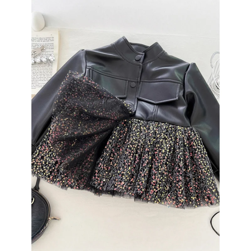 

Wear black girls' leather jacket2025Autumn New Children's Clothing Fashionable Baby Girl Tops