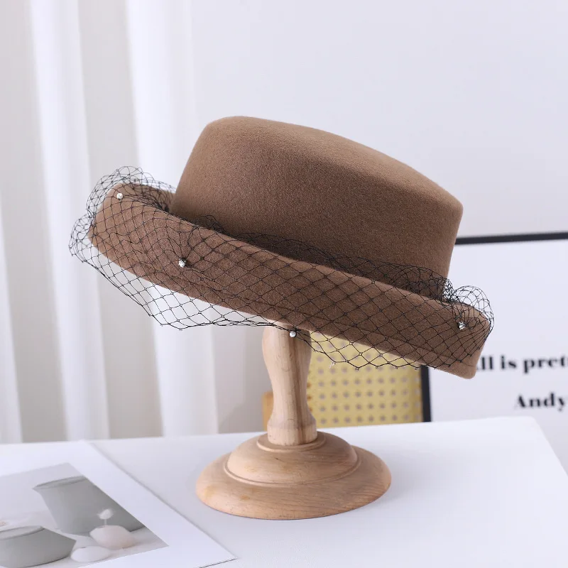 French elegant mesh beret High quality Australian wool top hat Hepburn style banquet fashion hat