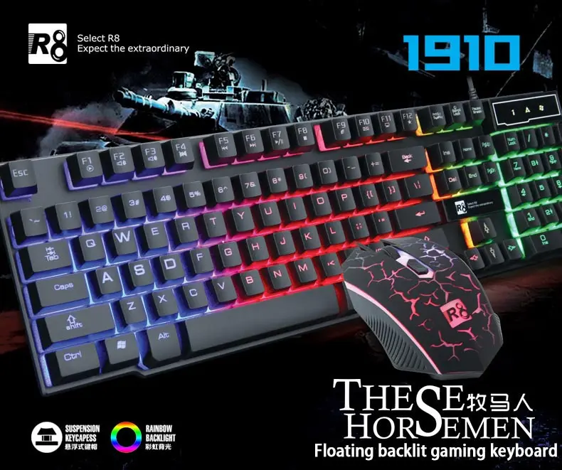 

R81910 Game Keyboard Set USB Cable LOL Desktop Computer Game Mouse Laptop Home