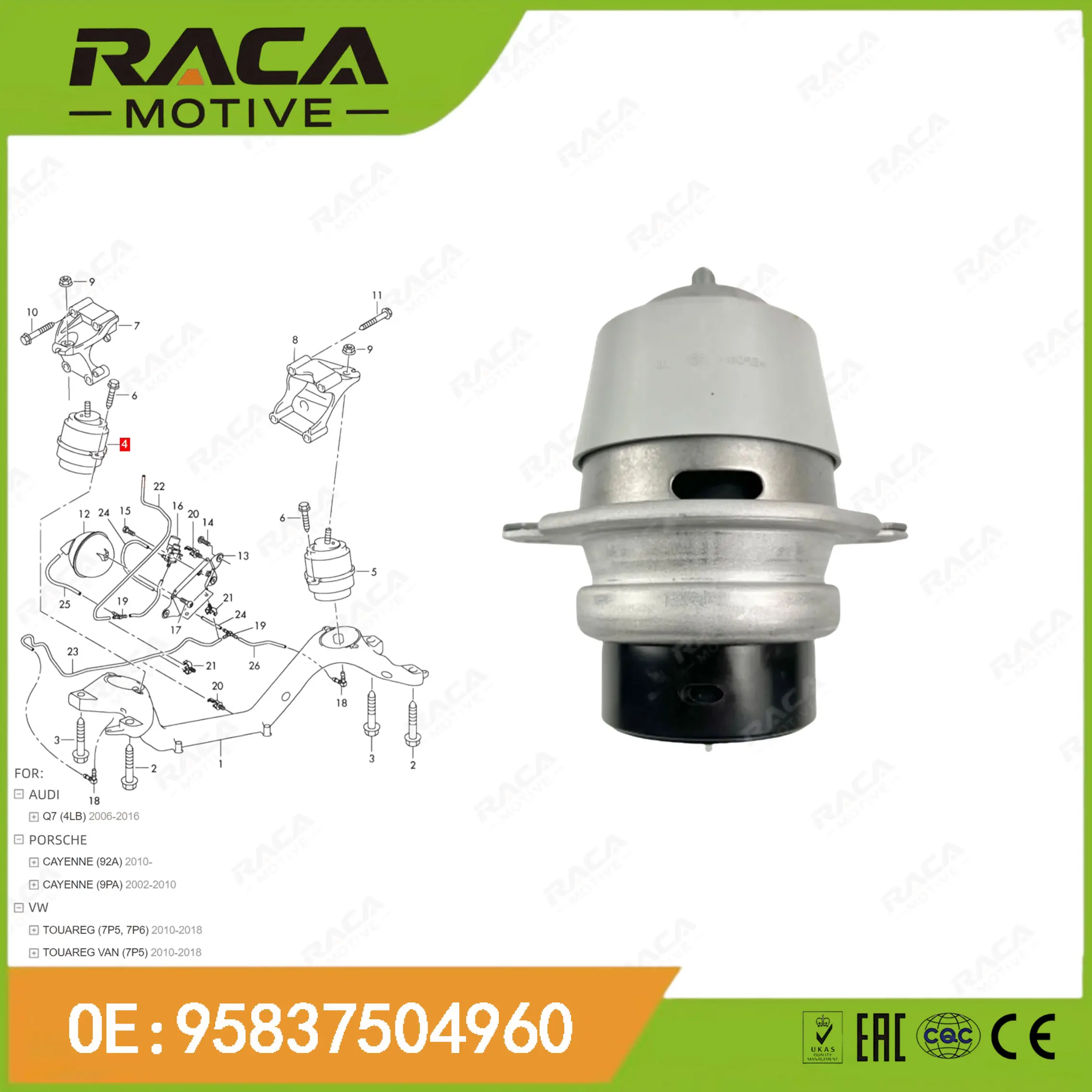Engine Mount (Engine and Transmission Mounting) Suitable for Porsche Cayenne (92A/9Pa) Audi Q7 (4lb) Volkswagen Touareg (7P5/7P6/) 95837504960