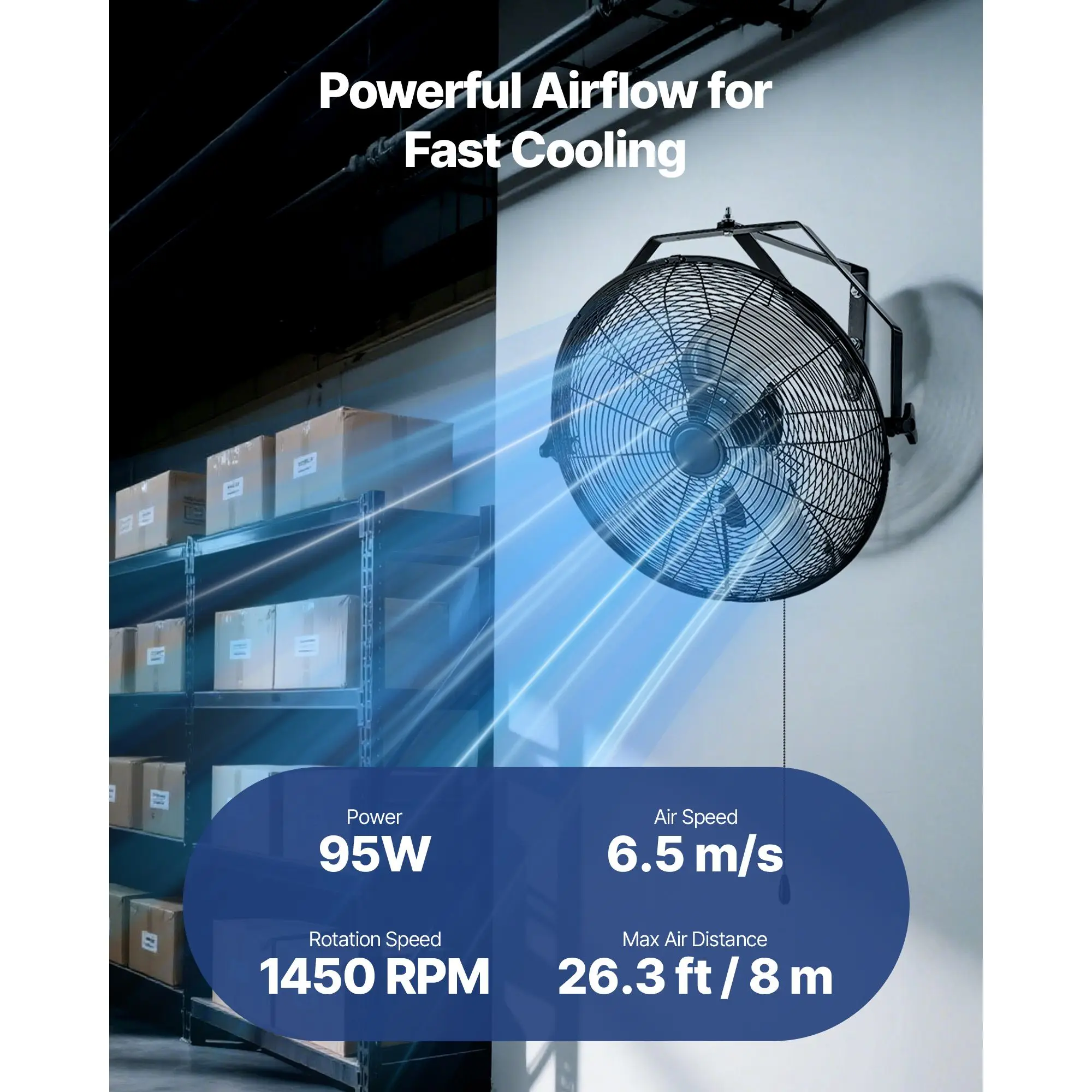 18 Inch Industrial Wall Mount Fan, High Velocity 4000 CFM Indoor with 3 Speeds, Powerful Motor Garage Aluminum Blades for