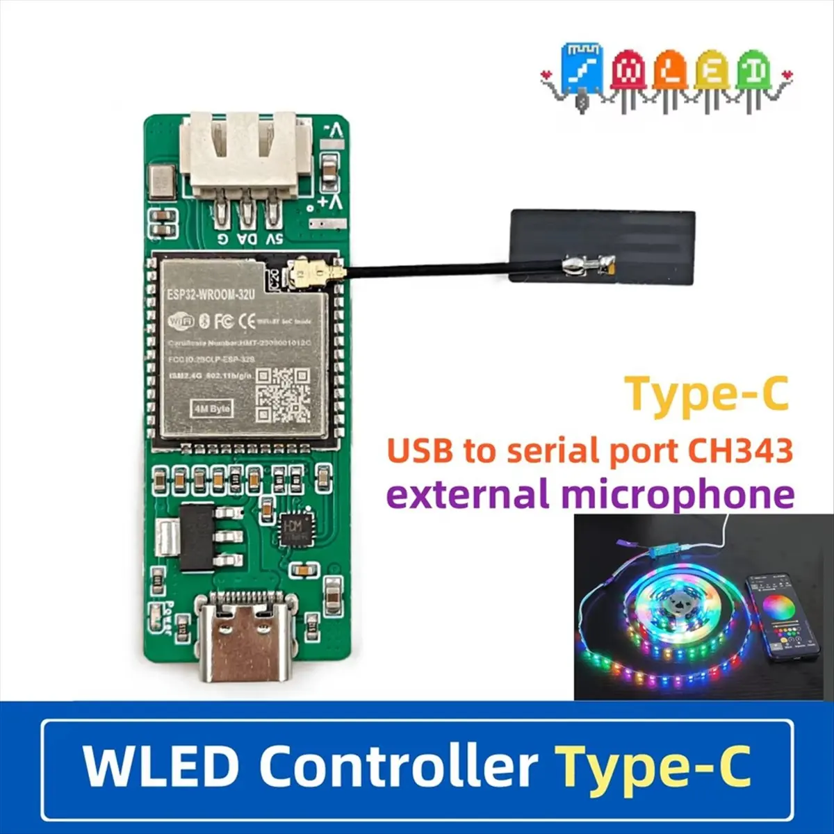 2026 NEW WLED Controller USB Typec CH343 Download WLED Firmware Supported Lamp Beads WS2812X (Series), Etc WLED Can Support Only