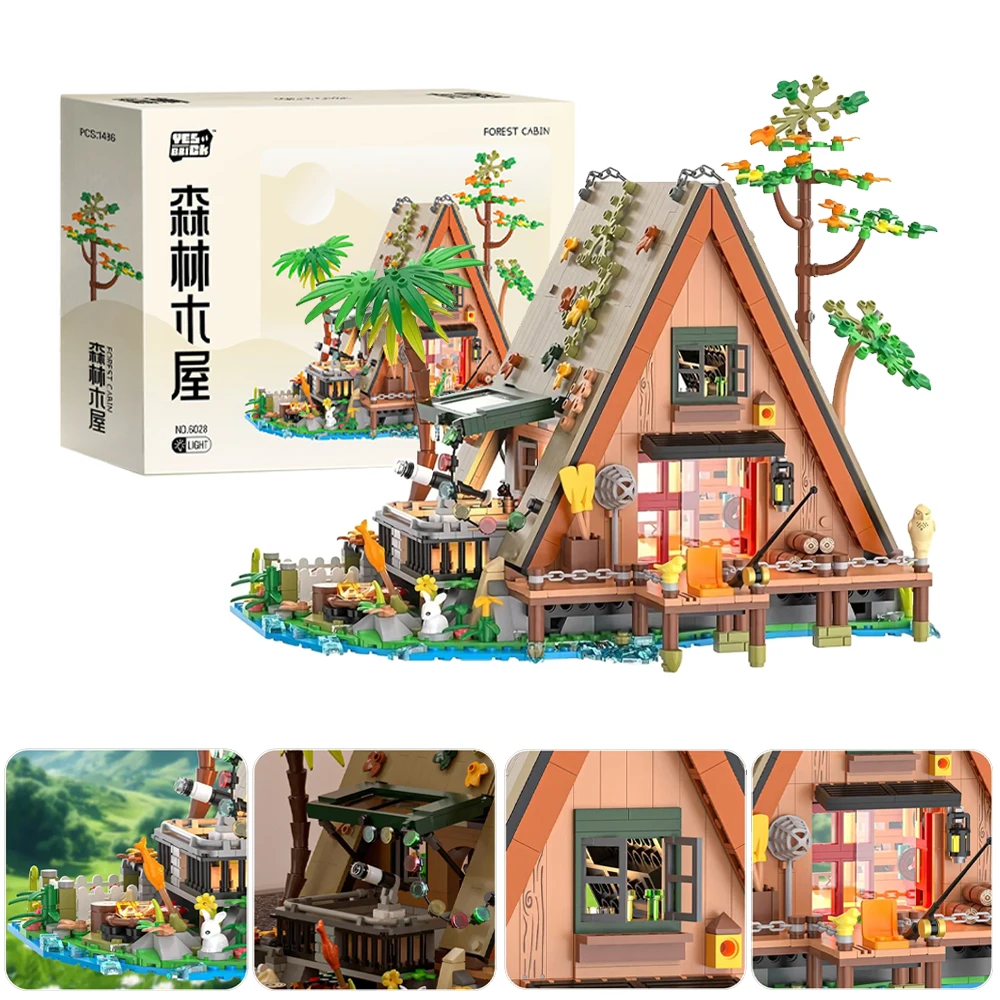 A-vormige kamerdecoratie bouwstenen 1486 stuks boswoning bouwblokken met LED-verlichting boomhut display bouwstenen set kit voor natuurliefhebbers