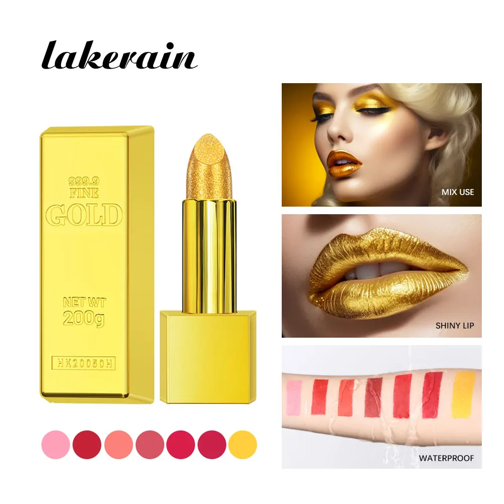 Hallowmas High-pigmented Gold Lipstick Shiny Metallic Matte Velvet Waterproof Long Lasting Sexy Gold Lip Gloss Women Lip Makeup