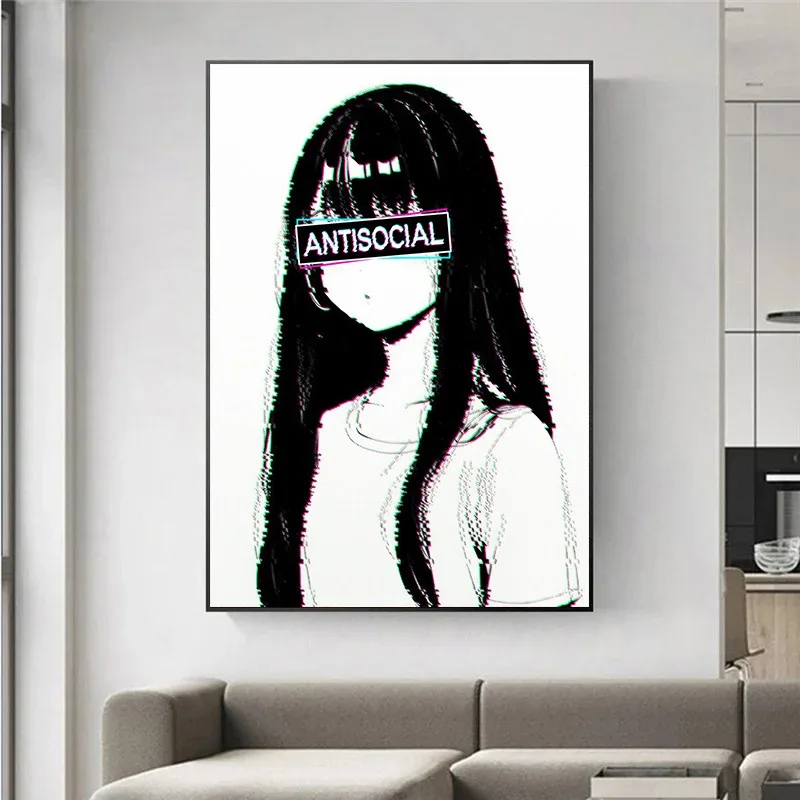 Anime Comic Neon Sexy Kawaii Cat Ears Girl Poster and Prints Canvas Printing Wall Art Picture for Living Room Bedroom Decor Gift