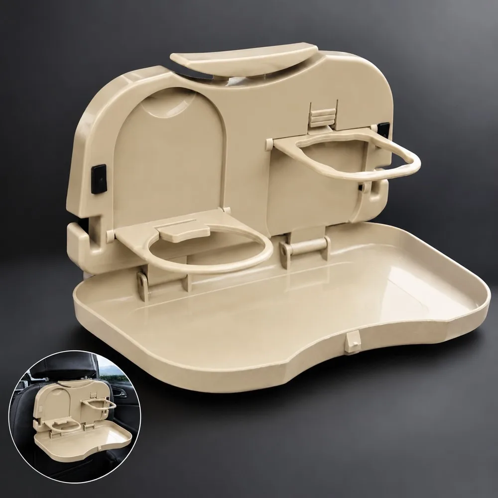 Foldable Car Back Seat Dining Table & Cup Holder Rack, Rear Seat Food Tray with Drink Storage, Chair Back Mount