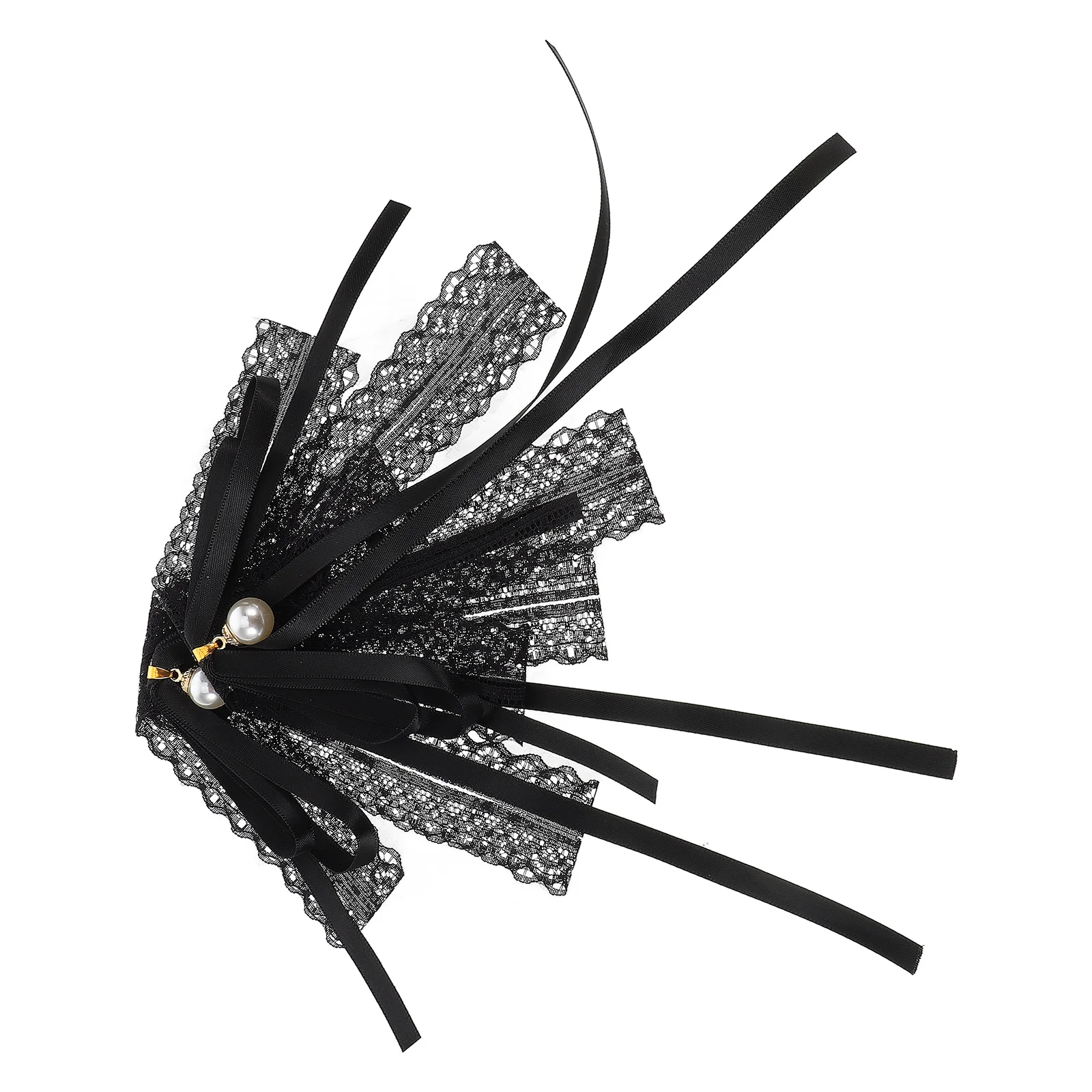

2 Pcs Black Pearl Ribbon Bow Brooch Detachable Tie for Women Dresses Shirts School Uniform Accessories Lace Pin