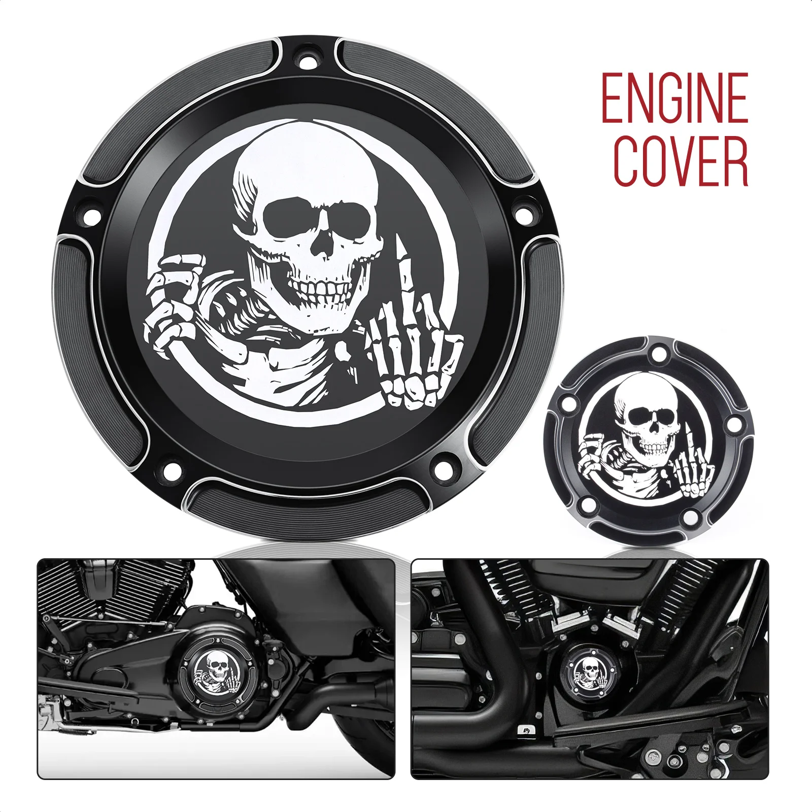 

Harley Motorcycle Skull and Bones Center Finger 5 Hole Engine Cover Fits H-D 1999-2014 Wheeled Touring Road King