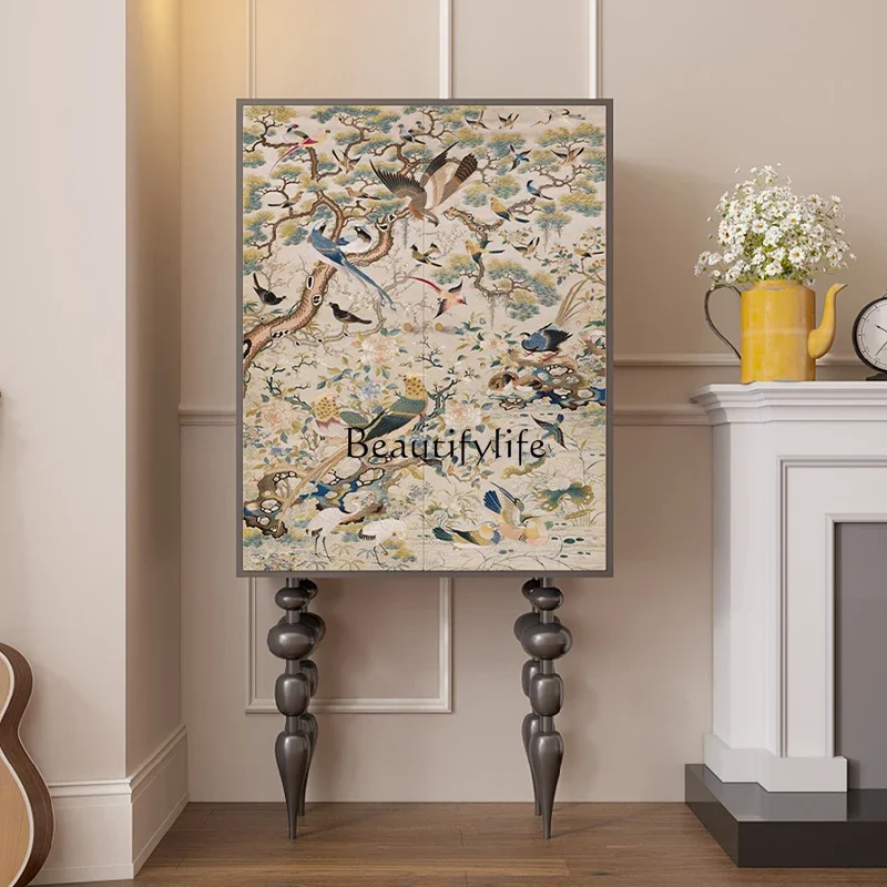 

yj9 Flower and bird harmony diagram French medieval solid wood chest bedroom bedside cabinet