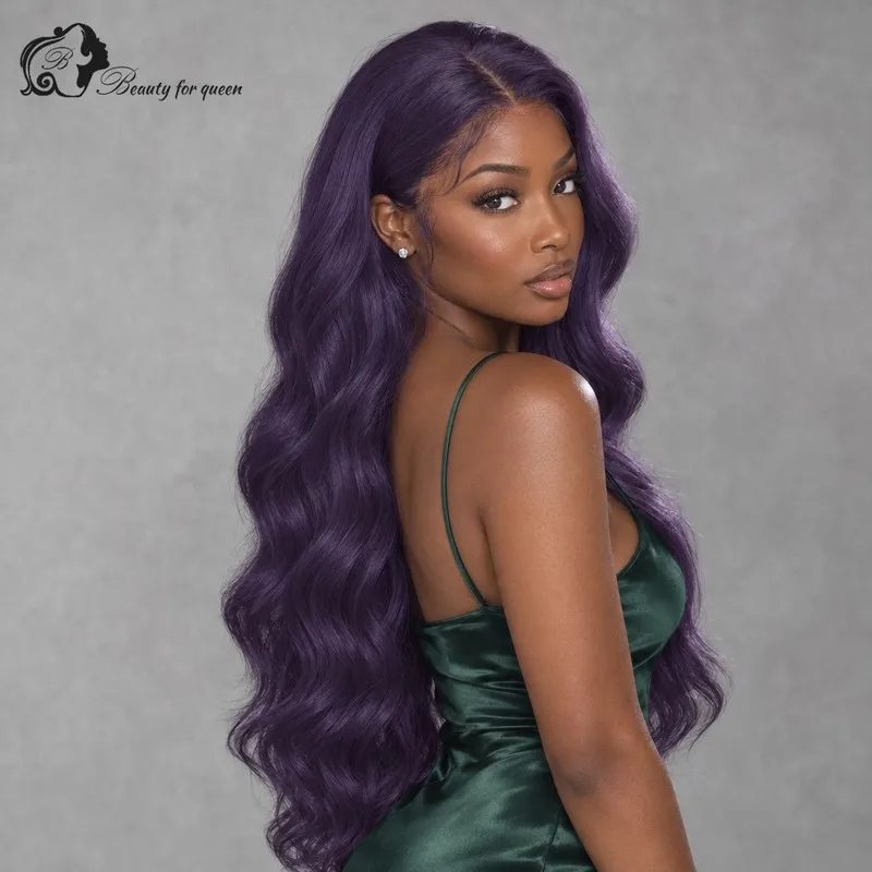 Deep Purple Body Wave Wig Long HD Lace Soft For Women Heat Friendly Voluminous Middle Part Smooth 180 Density Quality Sleek