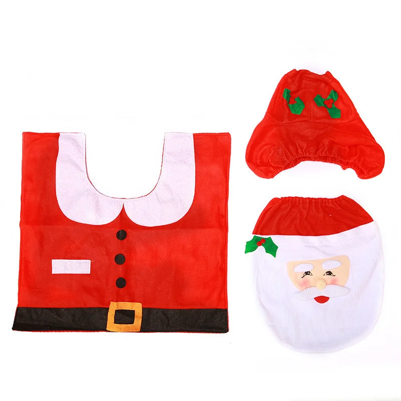 3pcs/set Christmas Toilet Mat And Cover, Elf Bathroom Layout Mat Toilet U-Shape Mat Toilet Water Tank Tissue Cover Xmas Decor