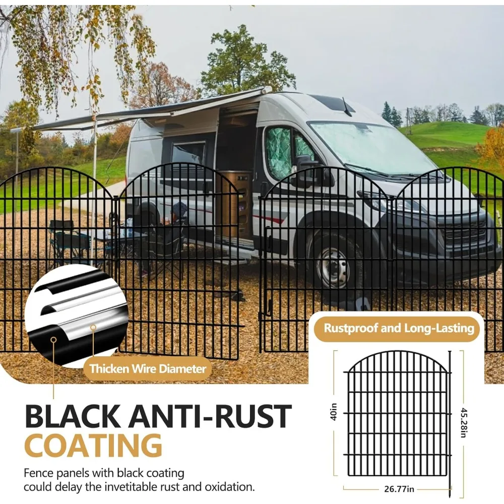 سياج حديقة مزخرف بقفل، 10 ألواح، طول 40 بوصة وطول 22.31 قدم، سياج كلب بدون حبوب للساحات الخارجية، مقاوم للصدأ #5