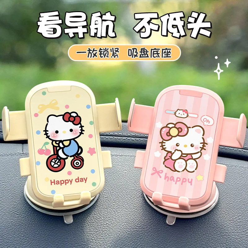 

Hello Kitty Mobile Phone Car Mount Aromatherapy Air Vent Clip Car Navigation Rack Suction Sanrio Cup Support Car Fixed Gifts